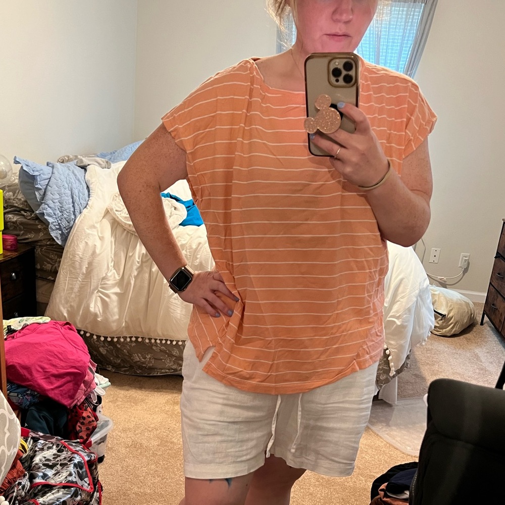 Chaps Cap Sleeve Peach Stripe Top